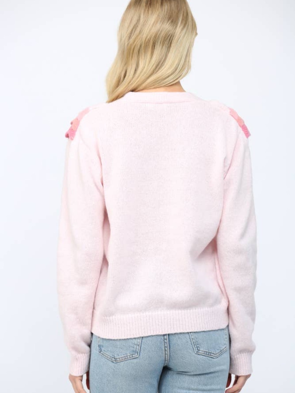 V-Neck Pink Gradient Ruffle Knit Cardigan Sweater by fate NWOT - Picture 7 of 9